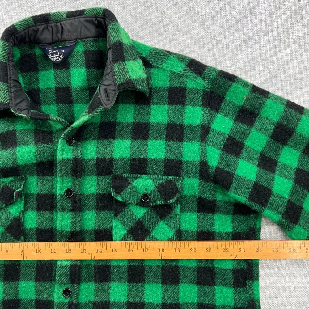 VTG 80s Woolrich Wool Flannel Shirt Men L Green Black Buffalo Plaid CPO Shacket